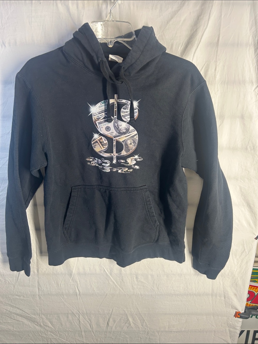 Port and Company Black Hoodie with Dollar-Sign Graphic